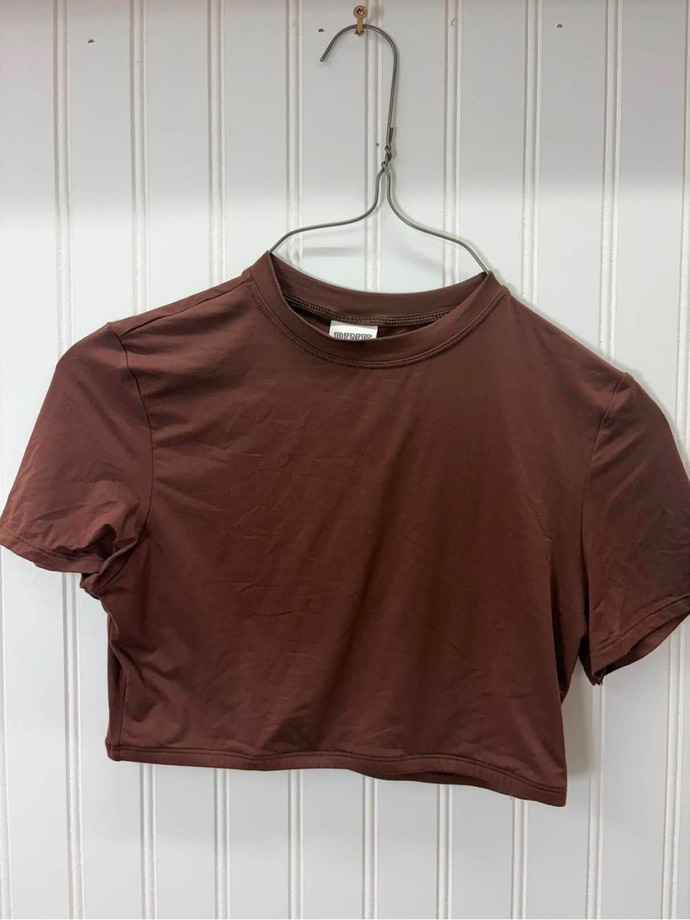 Pink Victoria's Secret Brown Cropped sleepwear stretchy soft comfy fitted Tee